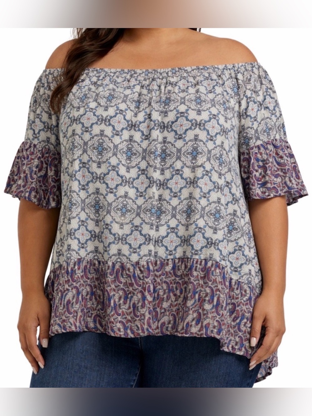 Torrid women’s Blouse Plus Size  3 Boho Paisley Off Shoulder Bell Sleeve(A544)
